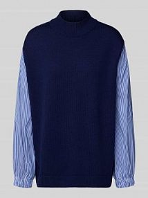 Sweter z dzianiny z czystej wełny model Juella MOS MOSH granatowy damski EAN 173200