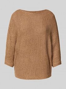 Sweter z dzianiny z dekoltem w łódkę i rękawami o dł. 3/4 Zero beżowy damski EAN 1010003260