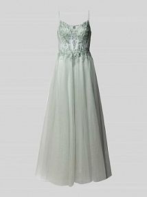 Sukienka wieczorowa obszyta ozdobnymi kamieniami luxuar zielona EAN 5299-Tuell