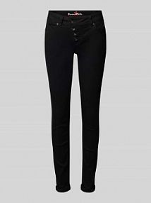 Jeansy o kroju skinny fit z asymetryczną listwą guzikową Buena Vista czarne damskie EAN 888-B5001