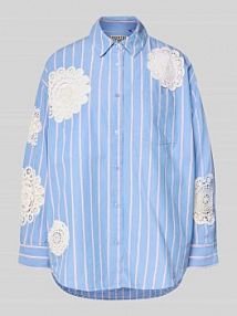 Bluzka koszulowa o kroju relaxed fit z czystej bawełny model IDENTICAL Essentiel Antwerp niebieska damska EAN Identical