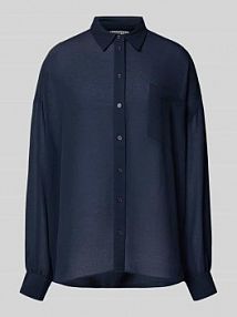 Bluzka koszulowa o luźnym kroju z fakturą krepy model IFIRE Essentiel Antwerp granatowa damska EAN Ifire