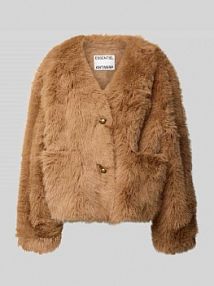 Kurtka o pudełkowym kroju ze sztucznego futra model IJACKET Essentiel Antwerp brązowa damska EAN Ijacket