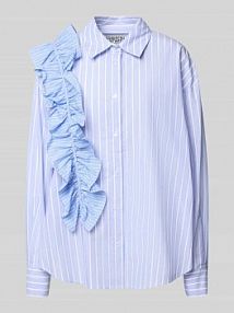 Bluzka koszulowa o kroju relaxed fit z czystej bawełny model IBODY Essentiel Antwerp niebieska damska EAN Ibody