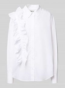 Bluzka koszulowa o kroju relaxed fit z czystej bawełny model IBODY Essentiel Antwerp biała damska EAN Ibody