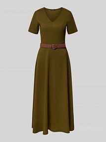 Sukienka midi z dekoltem w serek i paskiem Zero oliwkowa EAN 1010003407