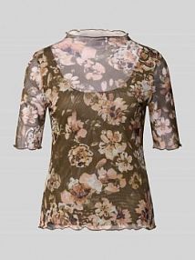 T-shirt o kroju slim fit ze stójką i zrolowanym brzegiem Zero oliwkowy damski EAN 1010003355