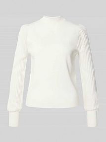 Sweter z dzianiny z mieszanki wiskozy z bufiastymi rękawami Zero biały damski EAN 1010003465