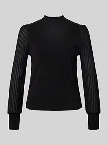 Sweter z dzianiny z mieszanki wiskozy z bufiastymi rękawami Zero czarny damski EAN 1010003465