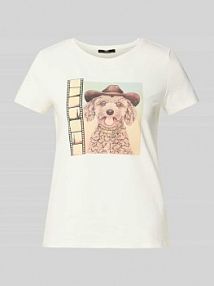 T-shirt z obszyciem kamieniami stras i okrągłym dekoltem Zero biały damski EAN 1010003364