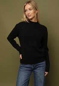 Czarny sweter z Wełną i Wiskozą o Prostym Fasonie z Półgolfem Giolera Born2Be damski