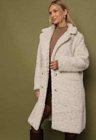 Beżowy Długi płaszcz Futrzany w Stylu Teddy Tadele Born2Be damski