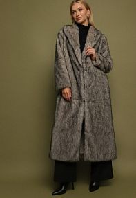 Beżowo-Czarny Długi płaszcz Futrzany z Kołnierzem Banisse Born2Be damski