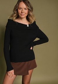 Czarny sweter z Wiskozą Ozdobiony Cyrkoniową Aplikacją Marrise Born2Be damski