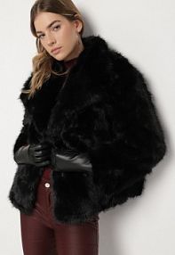 Czarna Jednorzędowa kurtka Futerko z Szerokim Kołnierzem Conellia belcci damska
