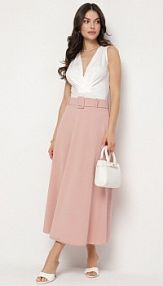 Różowa Gładka spódnica maxi z Gumką w Pasie i Klamrą Orirsa Born2Be