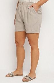 Beżowe Casualowe szorty z Lnem z Gumką w Talii Filowena bh forever damskie