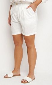 Białe Casualowe szorty z Lnem z Gumką w Talii Filowena bh forever damskie