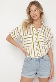 Biało-Zielona koszula z Bawełny w Paski Adserie m&d fashion damska