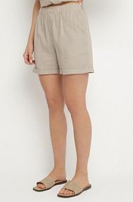 Beżowe Klasyczne szorty z Lnem z Gumką w Talii i Kieszeniami Filarenea bh forever damskie