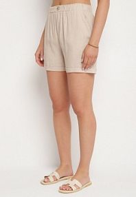 Jasnobeżowe Klasyczne szorty z Lnem z Gumką w Talii i Kieszeniami Filarenea bh forever damskie