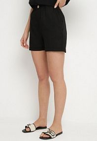 Czarne Klasyczne szorty z Lnem z Gumką w Talii i Kieszeniami Filarenea bh forever damskie