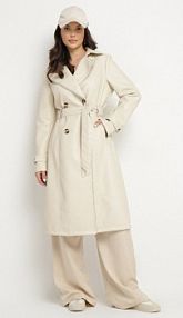 Beżowy Dwurzędowy płaszcz Trencz z Imitacji Skóry z Wiązanym Paskiem Nilovessa Born2Be damski