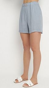 Niebieskie Klasyczne szorty z Lnem z Gumką w Talii i Kieszeniami Filarenea bh forever damskie