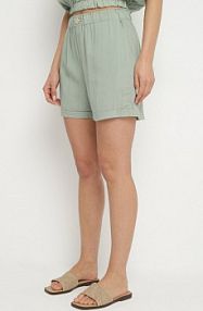 Zielone Klasyczne szorty z Lnem z Gumką w Talii i Kieszeniami Filarenea bh forever damskie