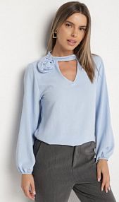Jasnoniebieska bluzka z Ozdobnym Dekoltem Gomi Born2Be damska