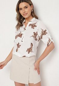 Biała koszula z Bawełną z Motywem Ptaków Lumavisse Born2Be damska