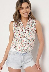 Biała koszula Bez Rękawów w Kwiaty z Wiskozy Sarvina Born2Be damska