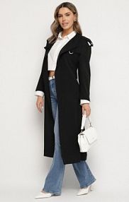 Czarny płaszcz Trencz z Eleganckim Paskiem Mavinellea Born2Be damski