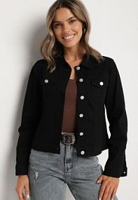 Czarna Bawełniana kurtka Jeansowa Zapinana na Metalowe Guziki Auratia Born2Be damska