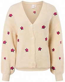 Kardigan   YASFleur Kobiety drobna dzianina beżowy/wyrazisty róż wzorzysty XL Y.A.S