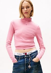 Koszulka z długim rękawem Kobiety Bawełna wyrazisty róż jednolity XS Tommy Jeans damski