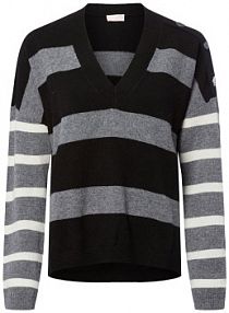 Sweter  z dzianiny  Maglia chiusa Kobiety Wełna czarny/szary/biały w paski L Liu Jo Collection damski