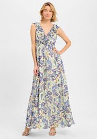 Sukienka wieczorowa Kobiety Sztuczne włókno zielona/biała/wielokolorowa/brązowa/żółta/niebieska wzorzysty 40 Swing