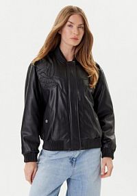 Kurtka skórzana Guess czarna damska Z imitacji skóry