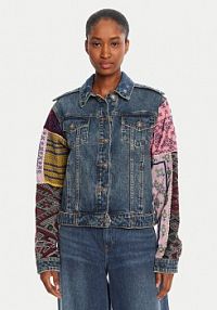 Kurtka jeansowe Desigual kolorowa damska Jeansowa Etnic 25WWED14  Regular Fit