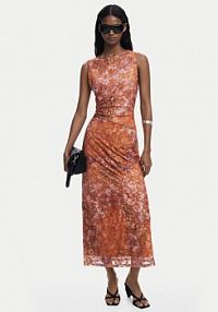 Sukienka koktajlowa Desigual pomarańczowa Lua 25WWVK26  Slim Fit