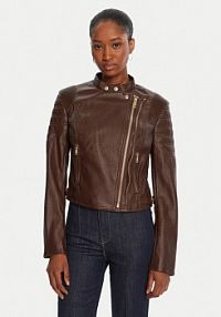 Kurtka skórzana Guess brązowa damska Z imitacji skóry