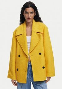 Płaszcz Desigual żółty damski Wełniany