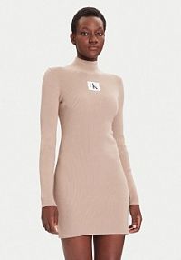 Sukienka dzianinowa Calvin Klein Jeans beżowa Codzienna