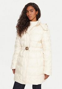Kurtka puchowa Guess beżowa damska Płaszcz zimowy