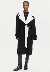 Płaszcz KARL LAGERFELD czarny damski Wełniany