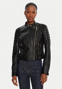 Kurtka skórzana Guess czarna damska Z imitacji skóry