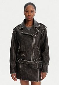 Kurtka skórzana Guess szara damska Z imitacji skóry