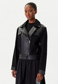 Kurtka skórzana Desigual czarna damska Z imitacji skóry Motor 25WWEW53  Regular Fit