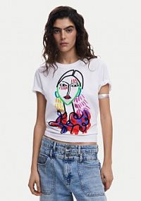 T-shirt Desigual biały damski Misuri 25SWTKA9  Regular Fit